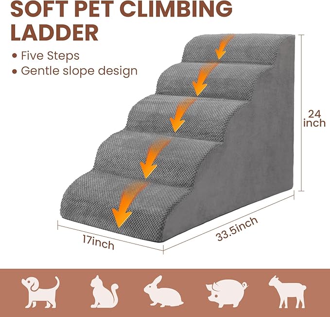 Dog Stairs for Small Dogs, High Density Foam Dog Steps, Extra Wide Non-Slip Pet Ramp for High Beds Or Couch, Soft Doggie Ladder for Dogs Injured, Older Pets, Small Cats