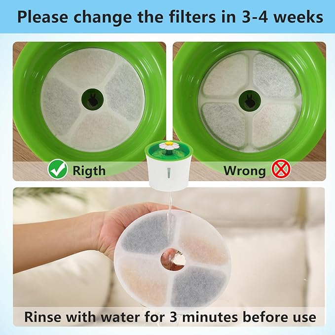 Cat Water Fountain Replacement Filters, 6 Packs Pet Fountain Filters Triple Action with Resin and Activated Carbon Compatible for Cat Water Fountain 3L