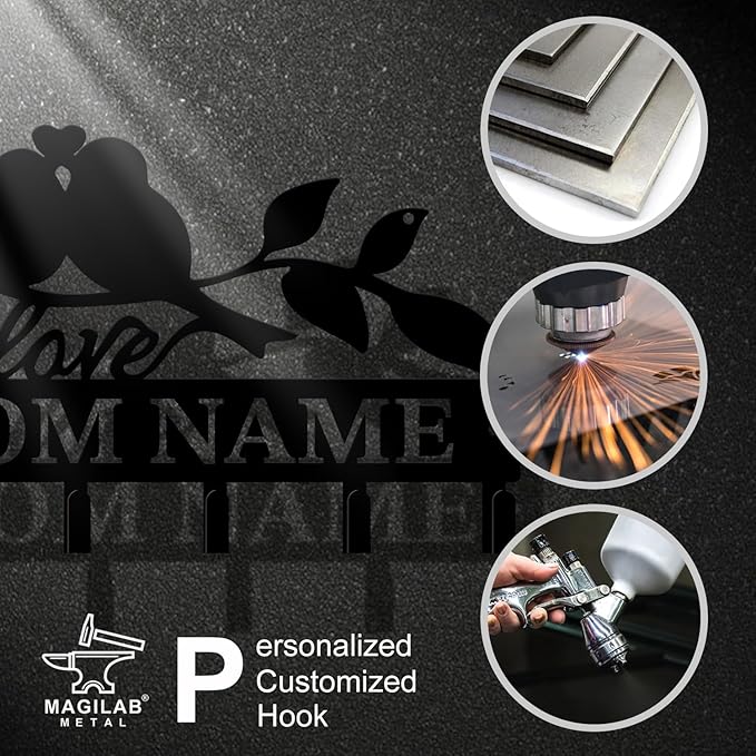 Personalized Custom Name Birds of Trees Wall Key Hooks,Metal Birds of Trees Art Clothes Hooks,Metal Birds of Trees Wall Home Storage Decorative,For Front Door, Hallway, Kitchen, Bedroom(Style E)