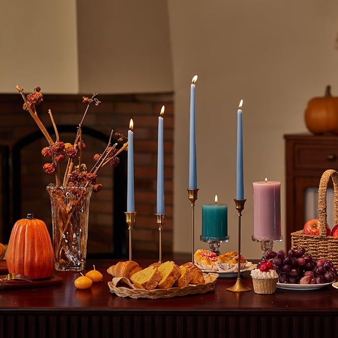 New Burning Formula Unscented Dripless 12-Inch Taper Candles Set of 12 - Light Blue, for Wedding, Dinner - Smokeless, Long Burning - Hand Poured, Colored Tall Candlesticks - Azul Claro