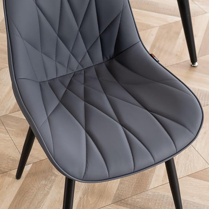 Rowill Dining Chairs Set of 2 Modern Kitchen Chairs with Soft Backrest, Sturdy Metal Legs & Non-Slip Pads, Suitable for Home Kitchen, Faux Leather Upholstered Seats for Dining Room, Gray Purple