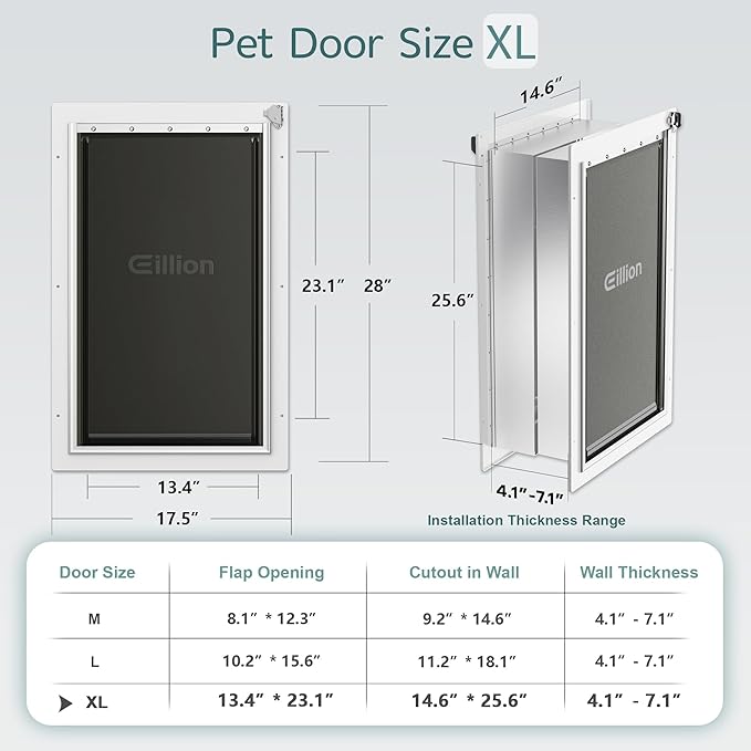 XL Pet Door for Wall Dog Door, 3-Flap XLarge Doggie Door for Exterior Wall, All-Metal Frame and Telescoping Tunnel,Pets Up to 220 Lb (Extra Large Size)