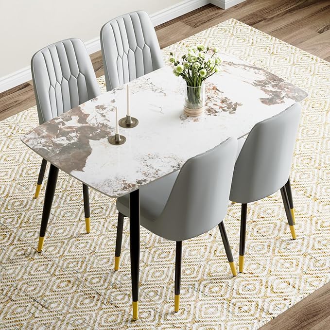 Small Dining Table Set for 4,50'' Sintered Stone Dining Table with 4 Chairs, Easy to Assemble,Suitable for Small Spaces