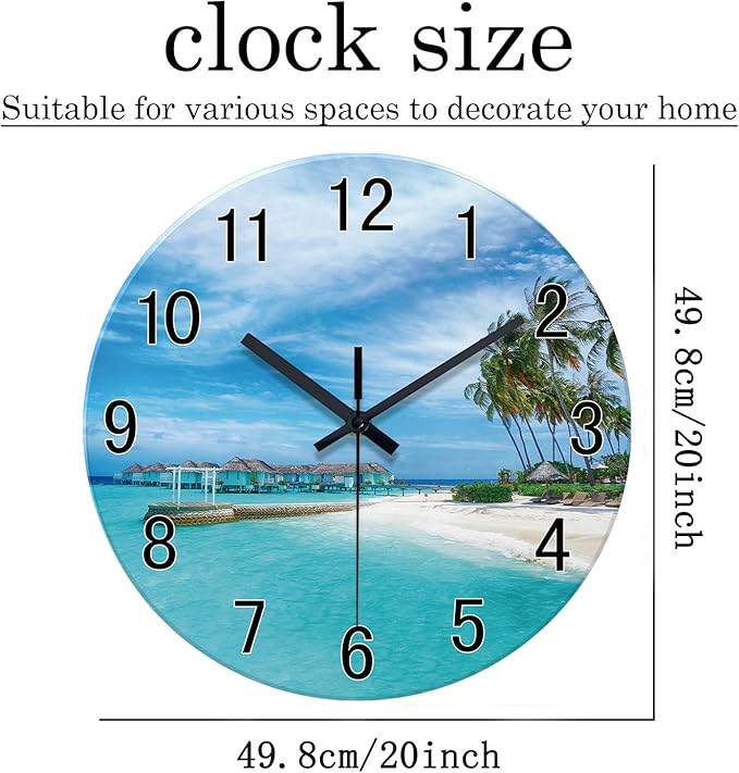 XFM Beach Wall Clock Hawaii Summer Blue Ocean Clocks 20 Inch Silent Non-Ticking Battery Operated Large Coastal Nautical Clock Decorative for Home Kitchen Living Room Office