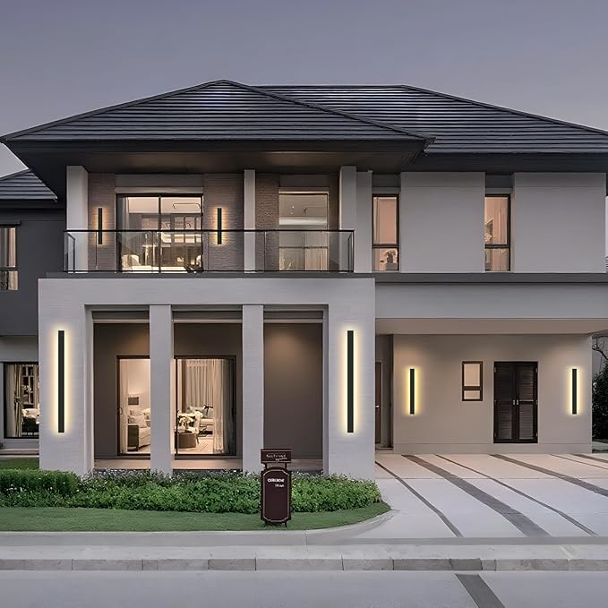 Modern Outdoor Wall Light, 47.3Inch Black LED Dimmable IP65 Waterproof with Remote Outdoor Linear Wall Sconces Exterior Lighting Fixture Porch Wall Light for House, Front Door, Garage