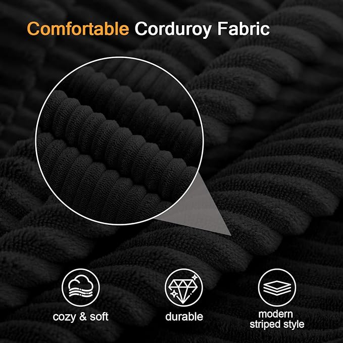 COMAX Convertible Sofa Bed Queen, Folding Fold Out Couch Bed, Floor Futon Couch Corduroy Sleeper Mattress with Back Pillows, Boneless Sofa Comfy Lounge Loveseat for Living Room Bedroom, Black