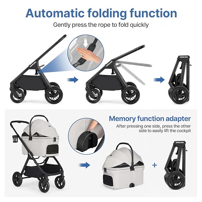 X-5 Luxury Pet Stroller for Medium Dog Under 55lbs or 2 Small Dogs & Cats, One-Touch Folding, Adjustable Handle, Detachable Carrier and Inflatable Wheels (Grey)