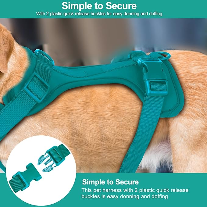 Wisedog No Pull Lightweight Dog Vest Harness with Soft and Comfortable Cushion, Breathable Mesh, for Small Medium Large Dogs Walking (L(Neck: 16.15"-20.86";Chest: 24.02"-38.19"), Emerald Green)
