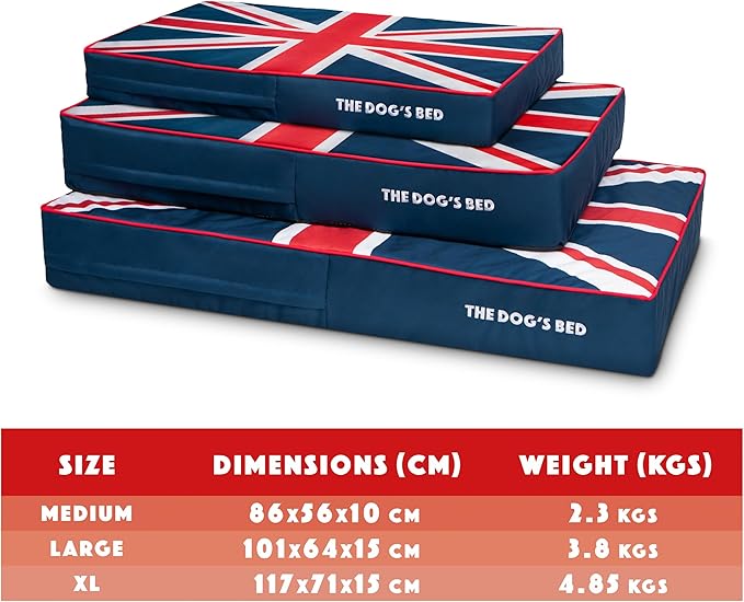 The Dog’s Bed Orthopedic Memory Foam Dog Bed, Large Blue & Red Trim UK Center Flag 40x25, Pain Relief for Arthritis, Hip & Elbow Dysplasia, Post Surgery, Supportive, Calming, Waterproof Washable