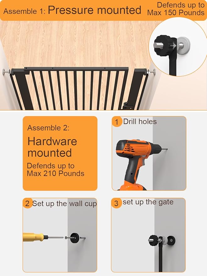 55.11" Extra Tall Pet Gate With Small Cat Door - 29.5-40.6 Wide, No Drilling Pressure Mount Kit for Cats and Dogs, Indoor Doorways, Living Room, Bedroom - Black