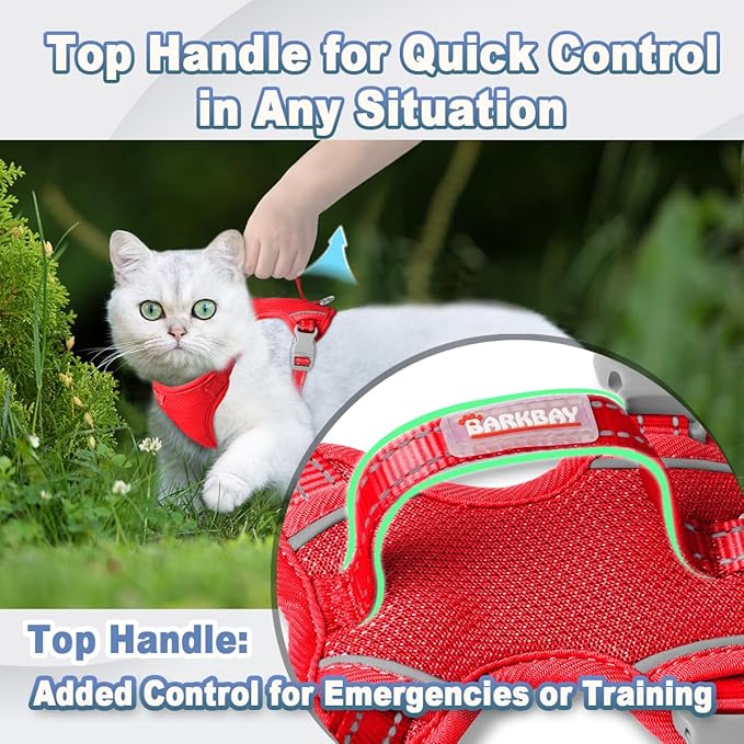 Cat Harness and Leash Set Escape Proof for Kitten Walking, Soft Adjustable Top Handle Vest Harnesses for Cats, Easy Control Breathable Reflective Small Medium Large, Red, S