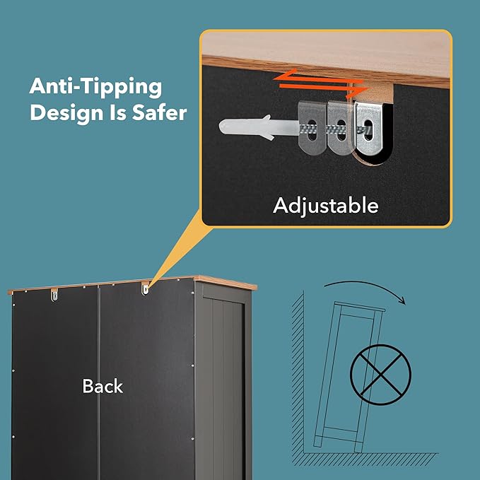 Buffet Cabinet with Storage, Coffee Bar Cabinet 26 x 30 Inches, Oak Top Sideboard Cabinet, Matte Black Finish, Anti-Fall Drawers, Arched Doors, Adjustable Shelves