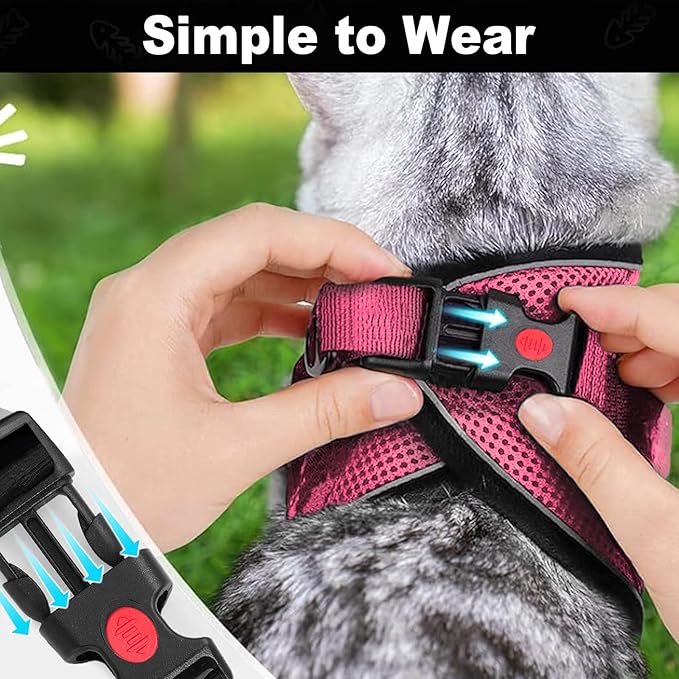 Cat Harness and Leash for Walking, Retractable Cat Harnesses and Leash Set Escape Proof, Breathable Soft Kitten Small Large Harness for Travel Training and Walking, Pink, XS
