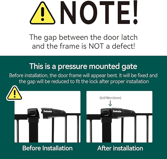 Babelio Metal Baby Gate, 29-48'' Auto Close Easy Install Dog/Pet Barrier, Extra Wide Walk Thru Child Safety Door, Pressure Mounted for Doorways & Stairs, with Y Spindle Rods, Black
