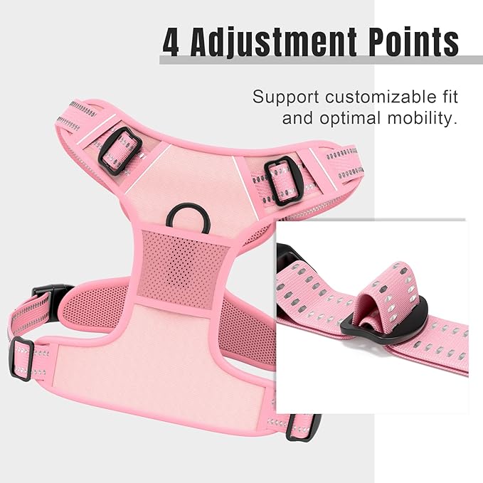 Rnivvi No Pull Dog Harness, Cute Reflective Small Sized Puppy Kitten Harness, Adjustable Soft Padded Vest for Small Dogs, Cats, Heavy Duty Pet Vest with Easy Control Handle for Walking, Pink