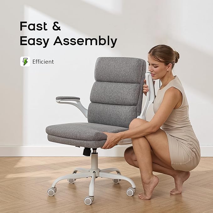 Office Chair Adjustable Desk Chair Mid Back Executive Comfortable Fabric Ergonomic Back Support Home Computer Chair with Padded Flip-up Armrest Swivel Wheels (Cement Gray)