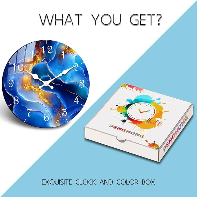 Modern Wooden Wall Clock with Marble Texture Design – Silent Sweep Movement Battery Operated 10 Inch Round Wall Decor for Office,Bedroom, Living Room