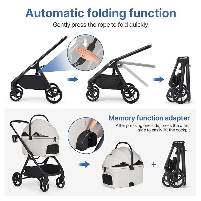 X-5 Luxury Pet Stroller for Medium Dog Under 55lbs or 2 Small Dogs & Cats, One-Touch Folding, Adjustable Handle and Detachable Carrier (Grey)