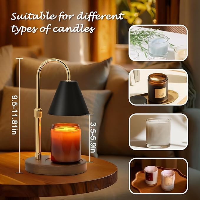 SOKCVSEA Candle Warmer Lamp Timer - Christmas Gifts for Women Mom House Warming Gifts New Home Decor Wax Melt Warmer Candle Lamp (Round Black Gold)