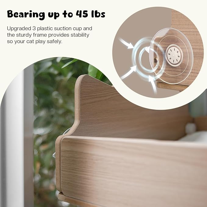 Cat Window Perch with Thick Sisal Scratching Post, Cats Hammock for Window with 3 Upgrade Suction Cups, 55" Adjustable Tall Cat Scratching Post with Large Perch, Cats Window Bed with Fuffy Cushion