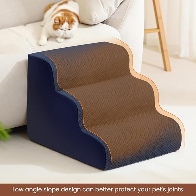 Dog Stairs for Small Dogs, 3 Tiers High Density Foam Dog Ramp, Extra Wide Non-Slip Pet Steps for High Beds Or Couch, Soft Foam Doggie Ladder for Dogs Injured, Older Pets, Small Cats