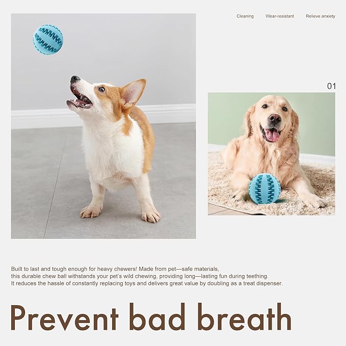 Mira's Pocket Engaging Treat-Dispensing Chew Ball for Dogs - Natural Rubber Puzzle Toy for Teething, Boredom & Dental Health (Blue & Yellow, Large) (Blue & Yellow, Medium)