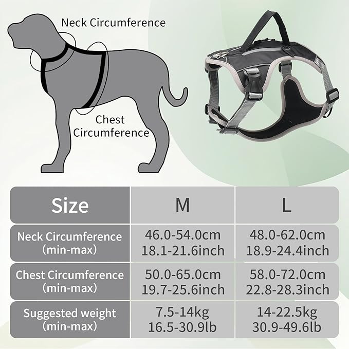 Adjustable Dog Vest Harness, No Pull Vest with Handle, Training for Walking, Running, Medium Size Fits Neck 18-21 Inch and Chest 20-26 Inch, Black, M