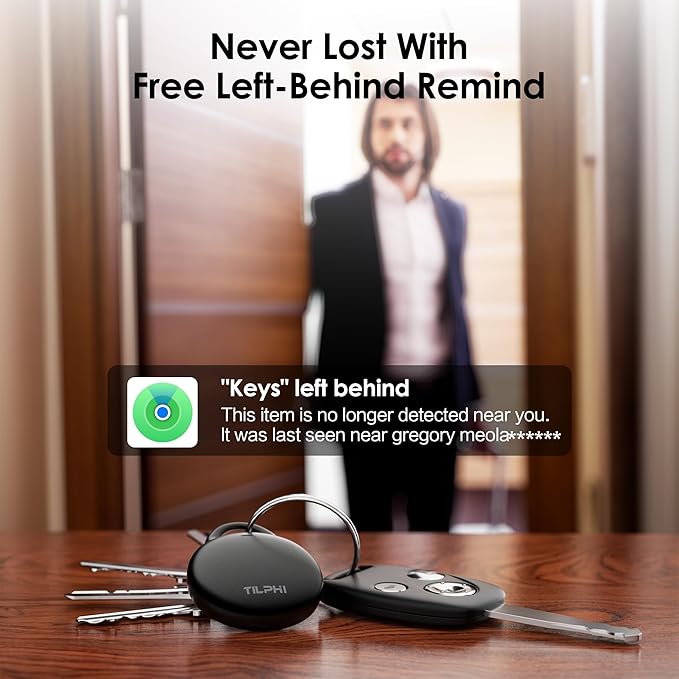 Air Tracker Tags-1 Pack: Bluetooth Tracker Works with Apple Find My (iOS Only), Key Finder and Smart Tag Locator for Luggage, Backpack, Suitcases, Pets, Replaceable Battery(Black)
