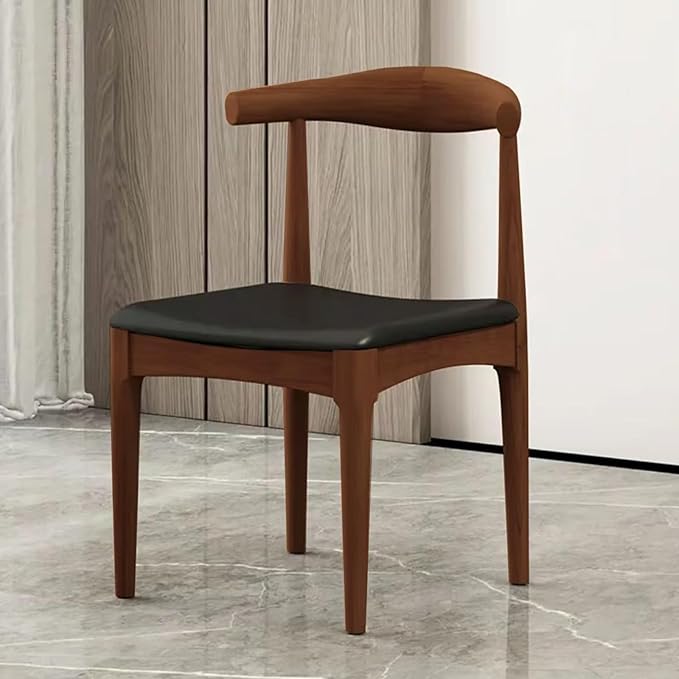 Solid Wood Dining Chairs Set of 2, Mid Century Dining Chairs, Upholstered PU Leather Chairs with Wide Curved Backrest, Chairs for Dining Room, Kitchen, Walnut Finish