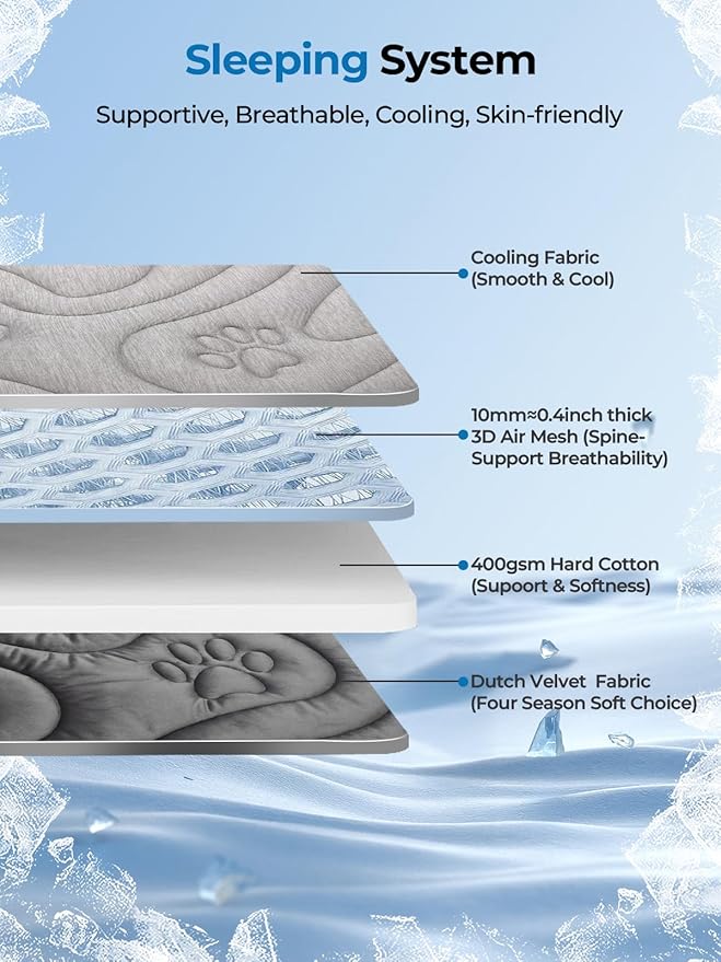 Dog Cooling Mat, Reversible Cool & Warm Pet Orthopedic Pad, Thick Mat for Summer & Winter, Machine Washable, Portable for Crate, Kennel, Bed, Floor, Sofa, Car (Cool Grey, Largeļ¼48" x 29")