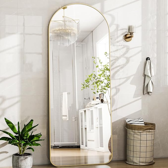 HARRITPURE Arched Full Length Mirror - 64"x21" Large Floor Standing Mirror Aluminum Frame Dressing Mirrors with Stand for Bedroom/Living Room Wall Mounted, Gold