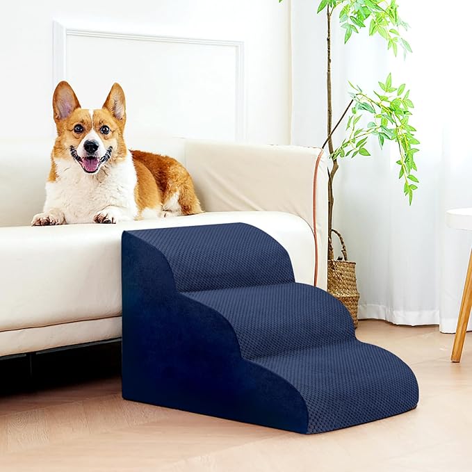 Dog Stairs for Small Dogs, 3 Tiers High Density Foam Dog Ramp, Extra Wide Non-Slip Pet Steps for High Beds Or Couch, Soft Foam Doggie Ladder for Dogs Injured, Older Pets, Small Cats