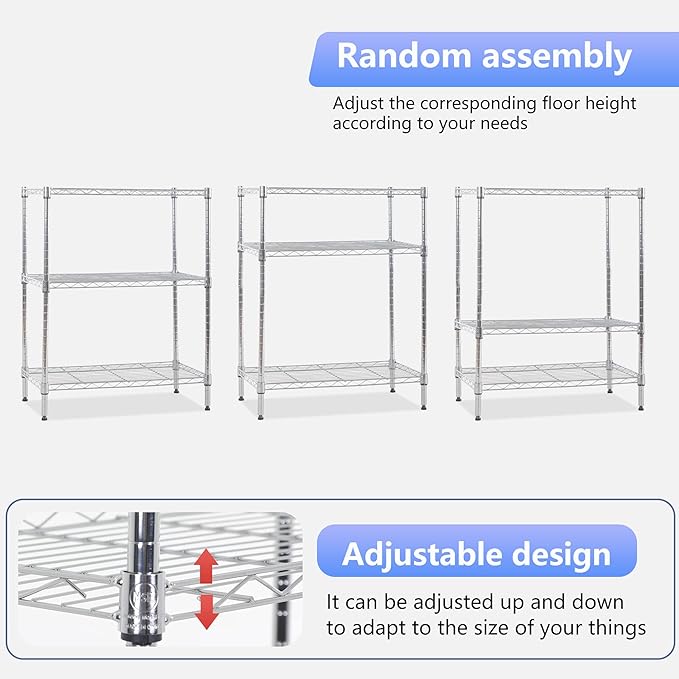FDW 3 Tier Wire Shelving Units Metal Storage Rack 23L x 13W x 30H Adjustable Pantry Shelves NSF Kitchen Shelf for Kitchen Garage Small Places Commercial,Chrome