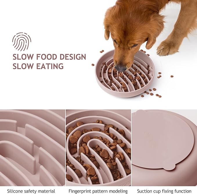 Coomazy Large Silicone Slow Feeder Dog Bowls, Interactive Puzzle Toy for Pets Food Training, Keeps Dogs Busy, Prevents Puppy Overeating (Dusty Pink, Large: 3.2Cup)