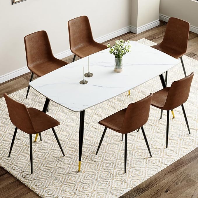 Dining Room Table Set for 6, Dining Table Set for 6 with Chairs, Sintered Stone Dining Set for 6, Easy to Assemble