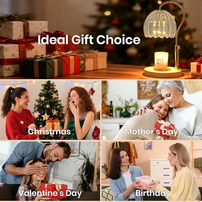 Candle Warmer Lamp with Timer & Dimmer, Height Adjustable Electric Candle Lamp Warmer for Scented Jar Candles with 2 Bulbs, Modern Home Decor Gifts for Women Mom