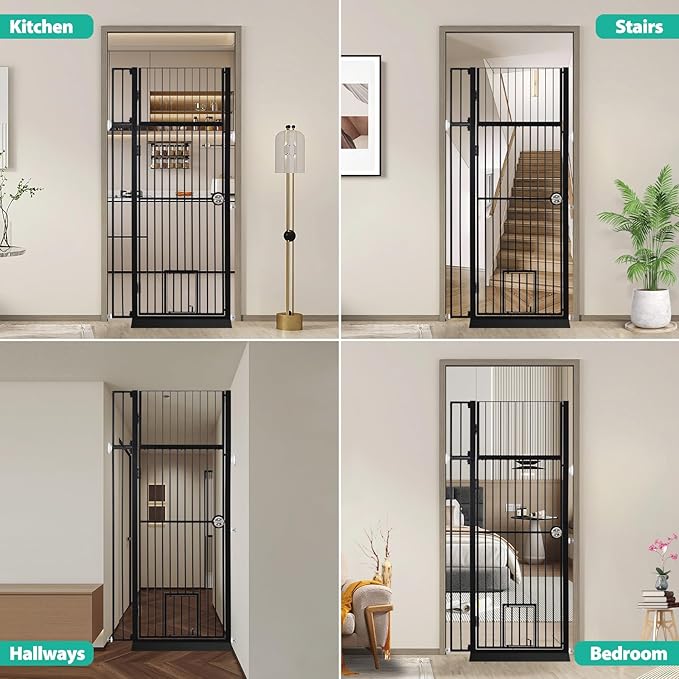 71" Extra Tall Pet Gate with Cat Door, 30"-39.69" Adjustable Wide, No Drill Pressure Mounted Auto-Close Safety Pet Gate Walk Through Safety Cat Gate