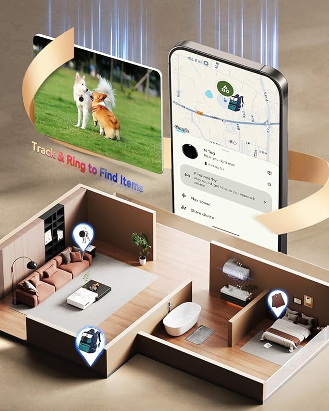 Android Tracker Tags, Google Bluetooth Tracker, Smart Tag Tracking Device, Item Finder for Keys, Wallet, Luggage, Pets, Replaceable Battery (1 PC Android only)