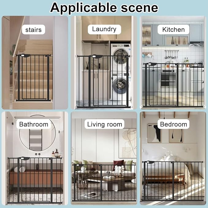 WAOWAO Triple Lock 77.17-84.65" Baby Gate Extra Wide Pressure Mounted Walk Through Swing Auto Close Safety Black Metal Dog Pet Puppy for Stairs,Doorways,Kitchen