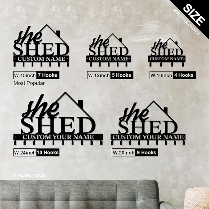 Personalized She Shed Keys Hooks,Custom Name Metal She Shed Art Keys Hooks,Metal She Shed Lover Wall Home Storage Decorative Keys Hooks,Key Holder Hooks for Wall (Style A)