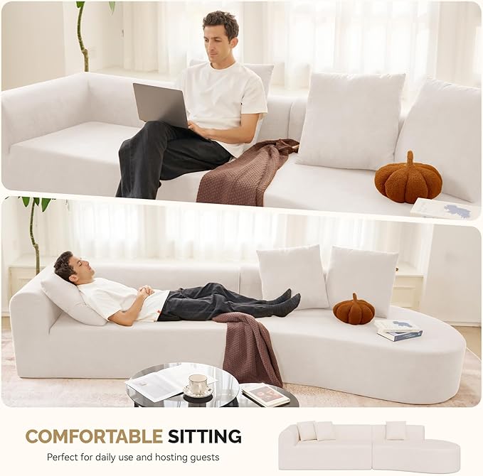 128" Oversized Modern Curved Sofa,Boneless Cloud Sectional Couch with Deep Seat,No Assembly Required Chenille Couches for Living Room,Beige,1 PCS