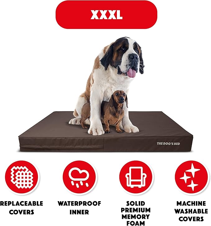 The Dog’s Bed Orthopedic Memory Foam Dog Bed, XXXL Grey/Black 64x44, Pain Relief for Arthritis, Hip & Elbow Dysplasia, Post Surgery, Lameness, Supportive, Calming, Waterproof Washable Cover
