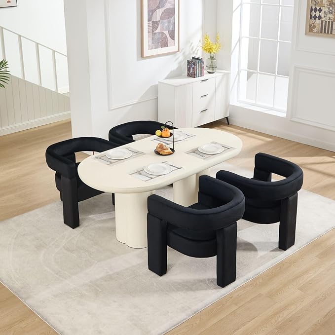 Black Dining Chairs Set of 3, Upholstered Velvet Barrel Chairs with Arms Comfy Side Chairs for Living Room/Dining Room/Reception