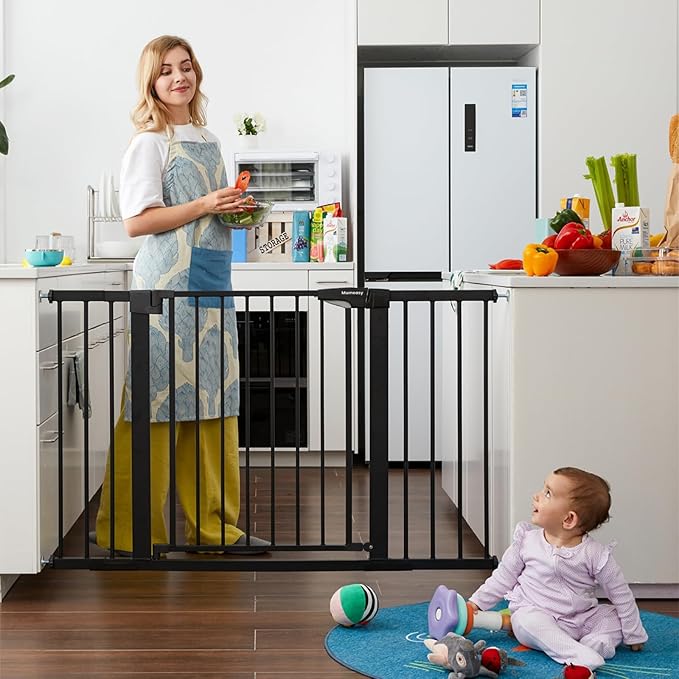 Baby Gate Extra Wide, 29.5-51'' Pressure Mounted Dog Gate with Walk Thru Door, Auto Close Pet Gate for House, Stairs, Doorways,Black