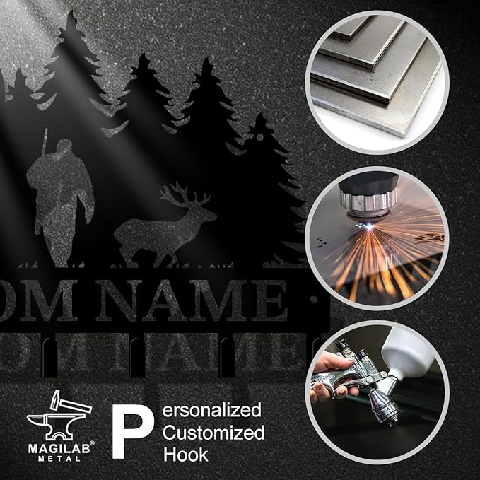Personalized Custom Name Hunting Deer Wall Key Hooks,Metal Hunting Art Clothes Hooks,Metal Hunting Wall Home Storage Decorative,Hunter For Front Door, Hallway, Kitchen, Bedroom,Keys,Hats (Style G)