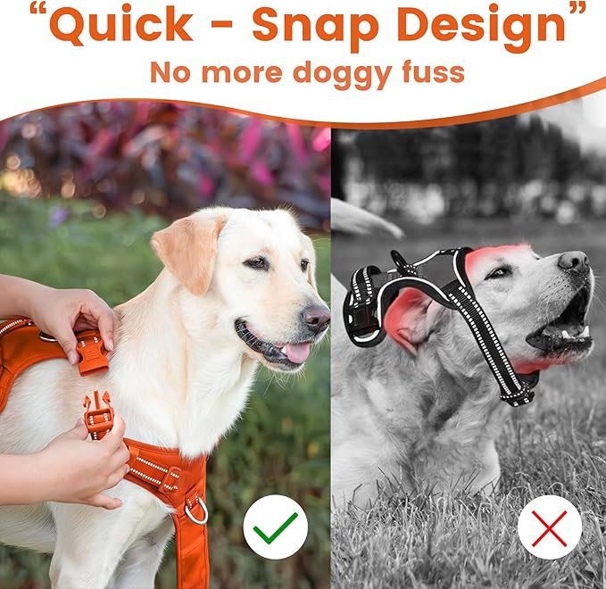 No Pull Dog Harness, Reflective Puppy Vest for Small Medium Large Sized Dog(Orange,XL)