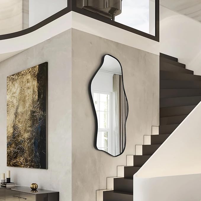 Irregular Wall Mirror, 47"x25" Large Asymmetrical Mirrors, Cloud Shaped Mirror with Metal Frame, Modern Abstract Mirrors for Living Room Bathroom Bedroom Hallway Entryway Fireplace