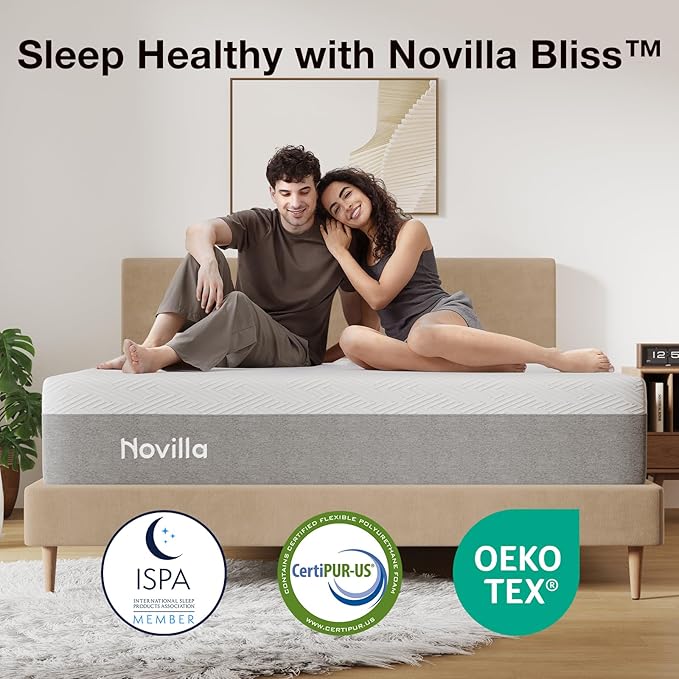 Novilla 10 Inch Gel Queen Memory Foam Mattress, Mattress Queen Size in a Box for Cool Night Sleep & Pressure Relieving & Body Support, CertiPUR US Certified