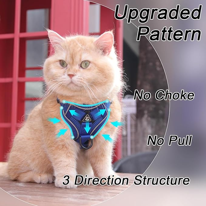Vest Harness Leash Set for Small Dog Large Cat, Upgraded Escape Proof Adjustable Jacket with Lead for Puppy Fat Cat Outdoor Walking, Soft Breathable Mesh Coat with Reflective Strip XL Klein Blue