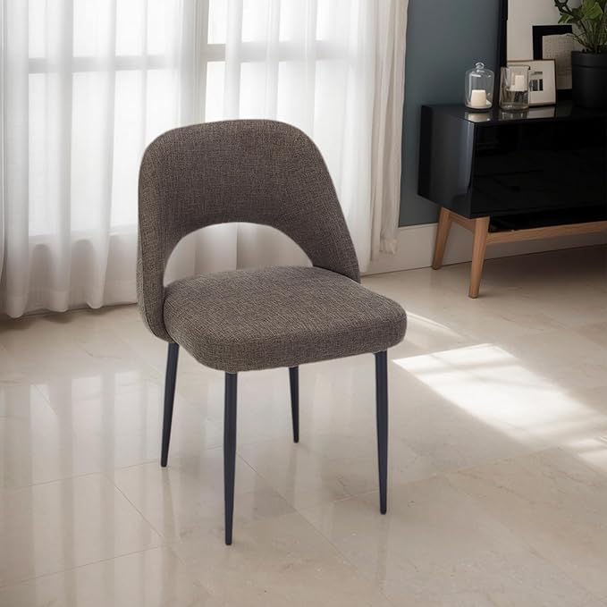 Modern Dining Chairs, Fabric Upholstered Accent Kitchen Chairs with Comfy Padded Seat & Sturdy Metal Legs, Side Farmhouse Chairs for Dining Room, Living Room, Restaurant (Brown, Set of 2)